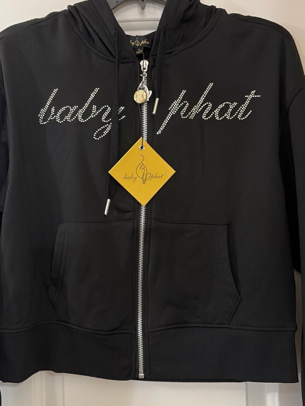 Baby Phat Black Rhinestone Logo Zip Hoodie